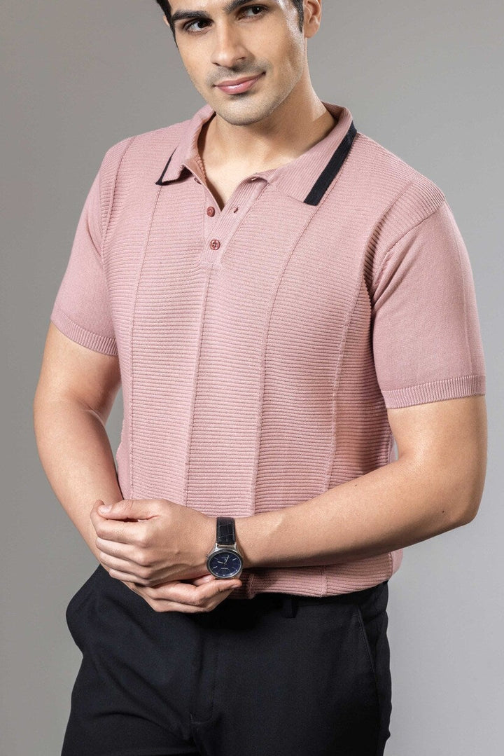 Embedded Textured Flat Knit Premium Polo T-Shirt