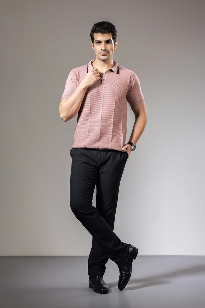 Embedded Textured Flat Knit Premium Polo T-Shirt