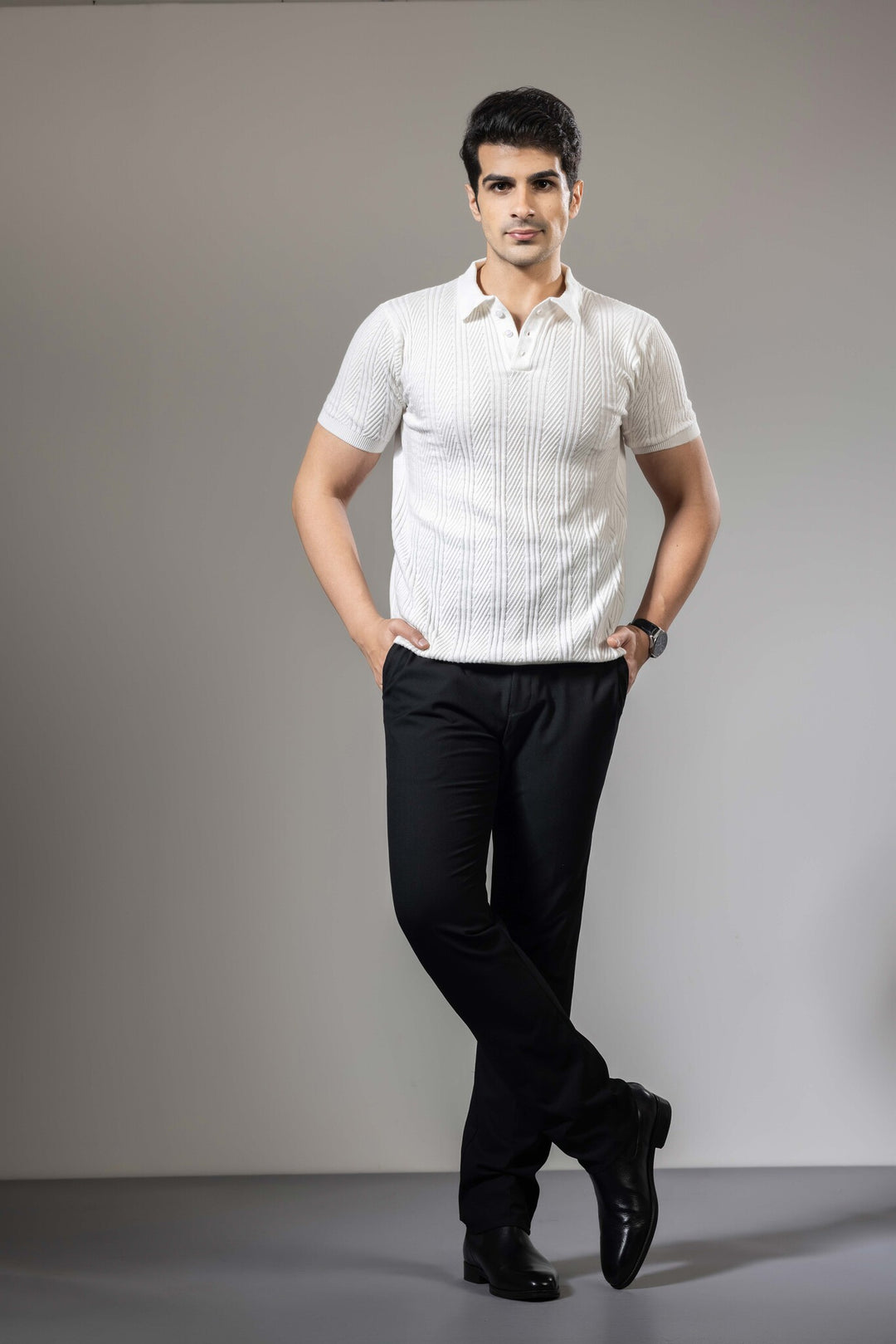 White Half Sleeve Premium Flat knit Polo T-shirt