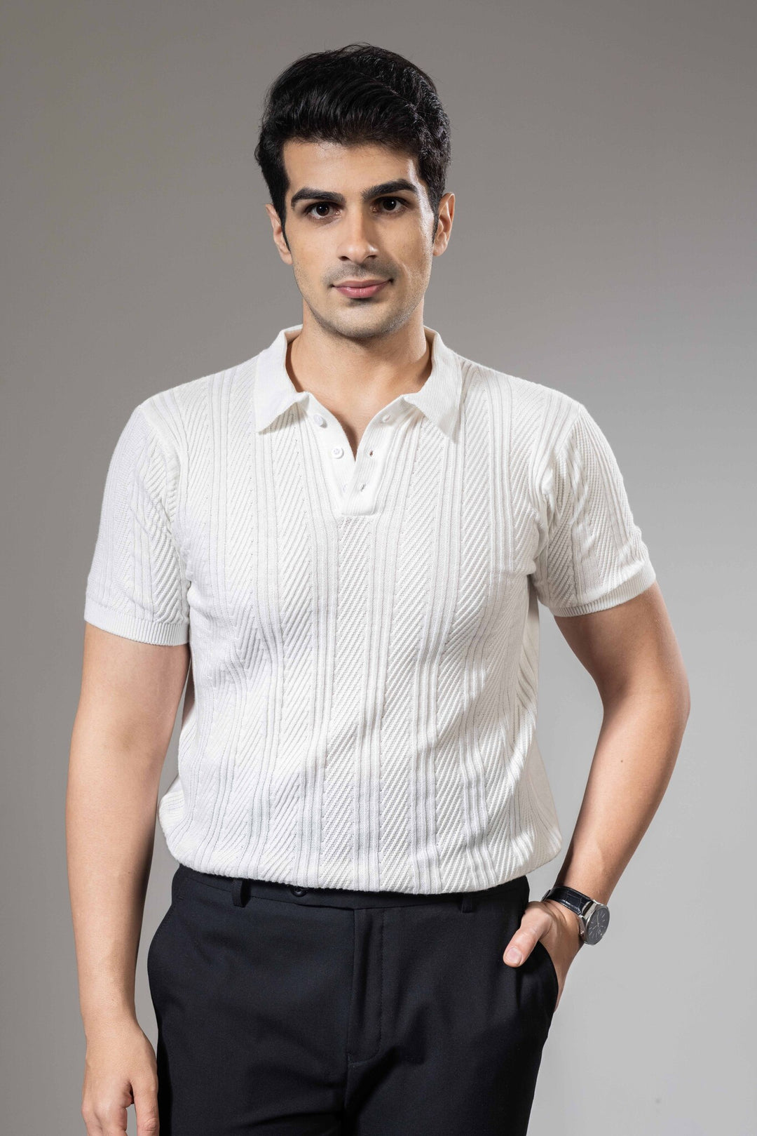 White Half Sleeve Premium Flat knit Polo T-shirt