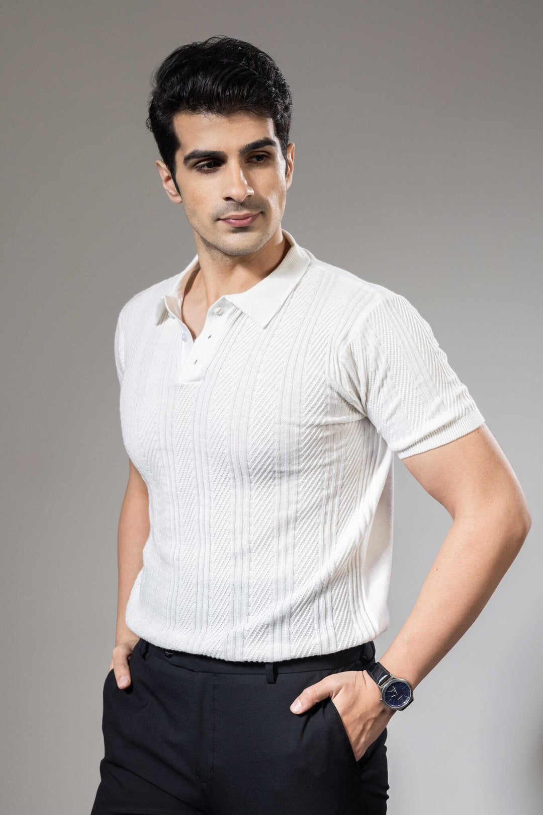 White Half Sleeve Premium Flat knit Polo T-shirt