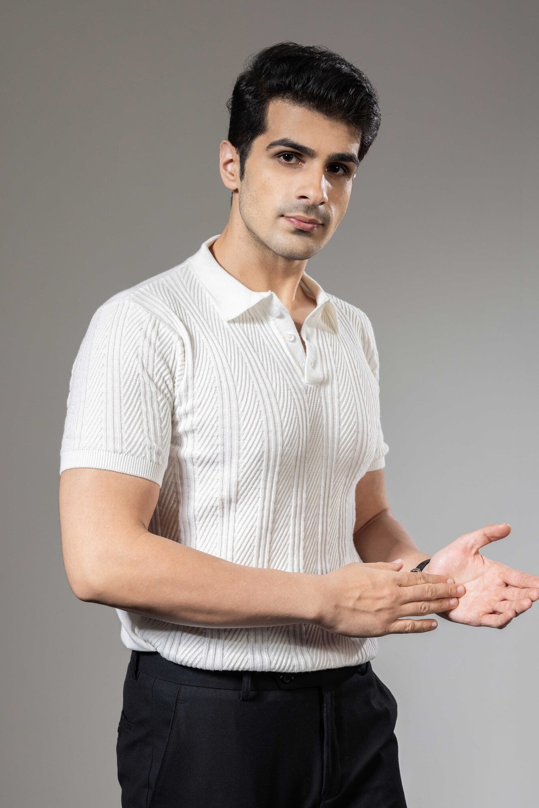 White Half Sleeve Premium Flat knit Polo T-shirt