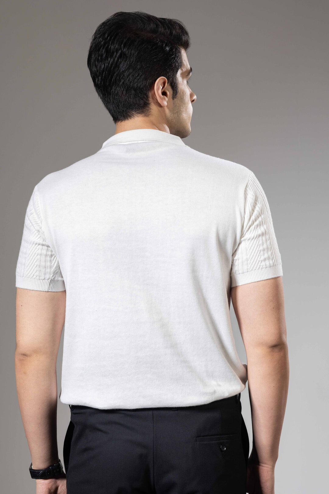 White Half Sleeve Premium Flat knit Polo T-shirt