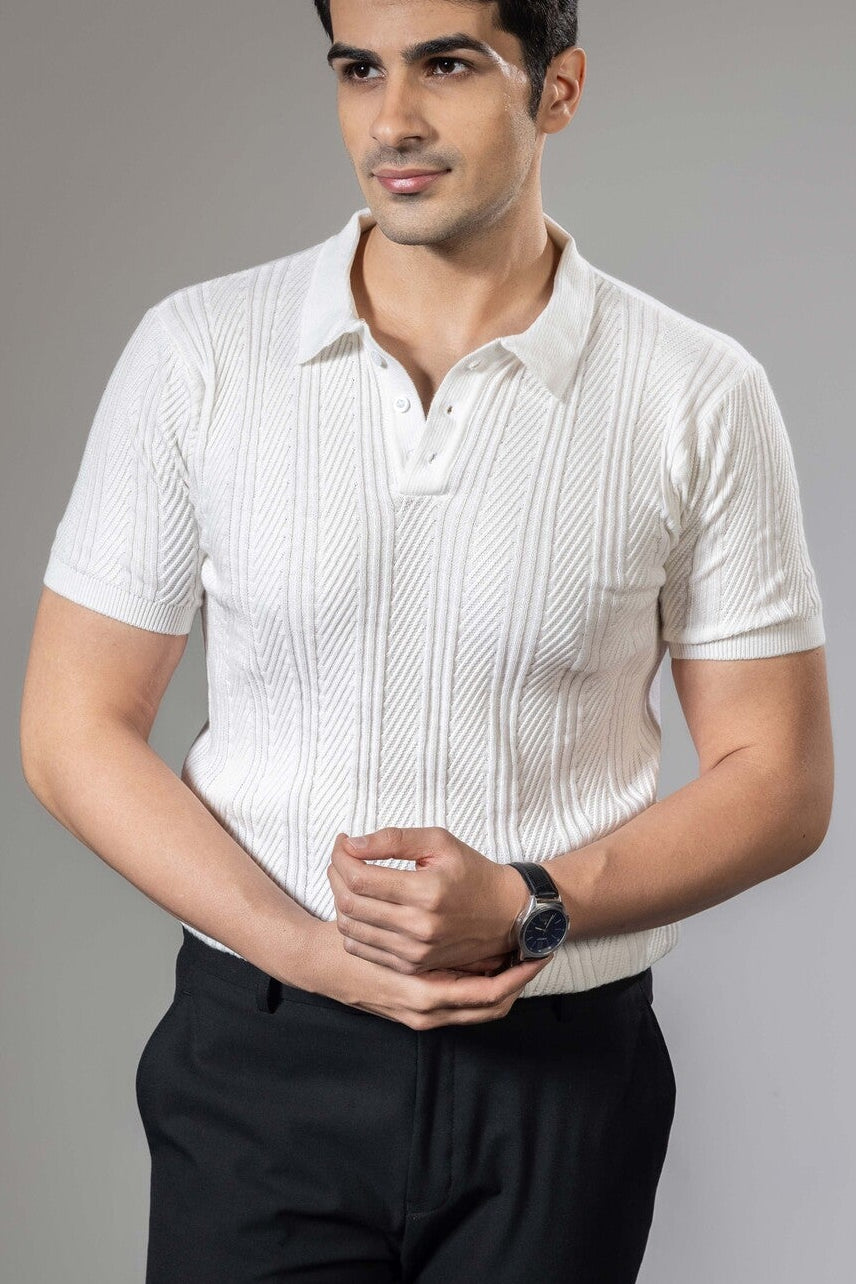 White Half Sleeve Premium Flat knit Polo T-shirt