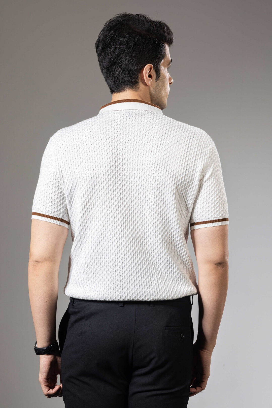 White Brown Premium Flat Knit Polo T-Shirt