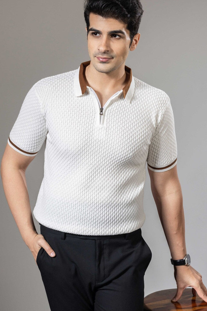 White Brown Premium Flat Knit Polo T-Shirt