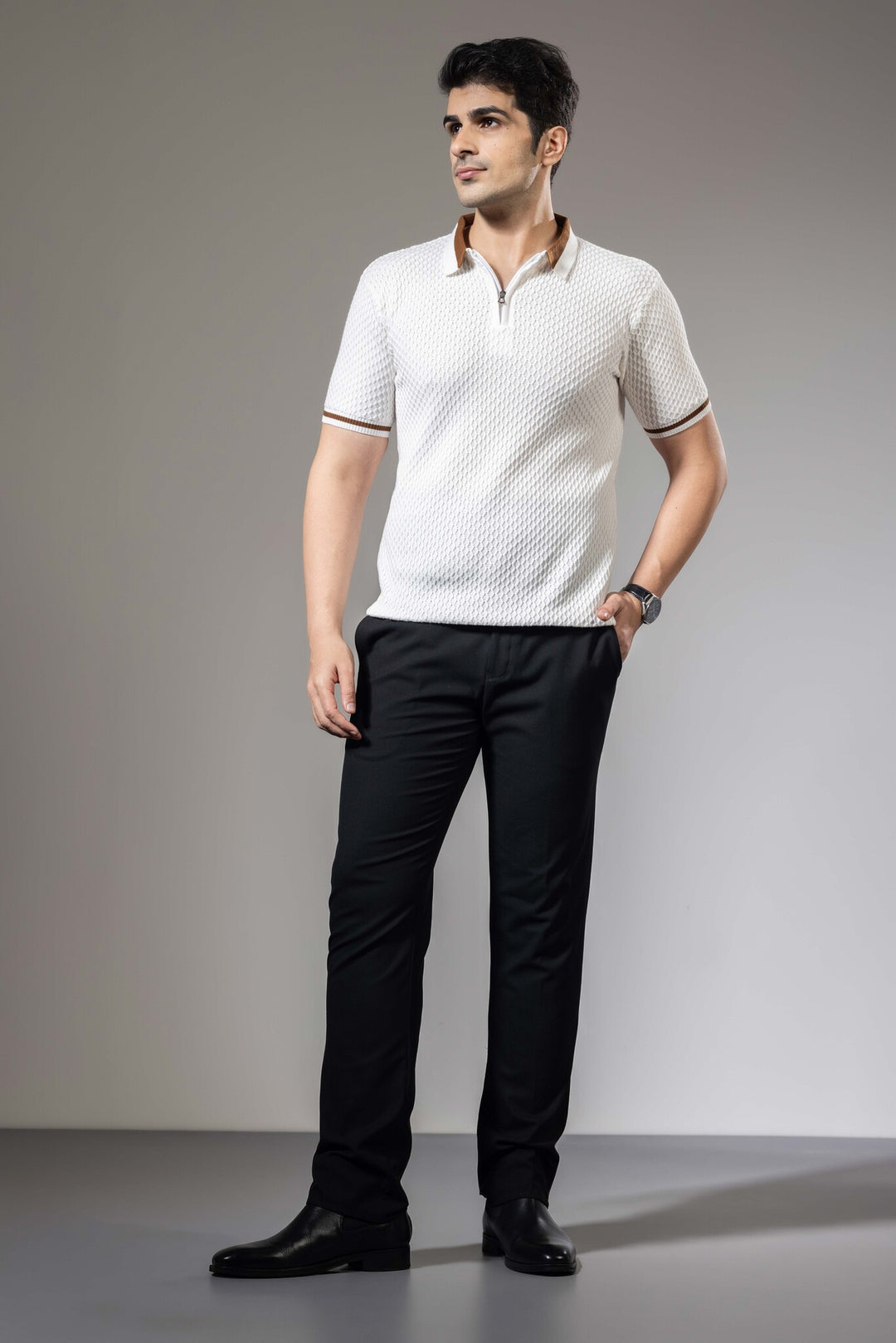 White Brown Premium Flat Knit Polo T-Shirt