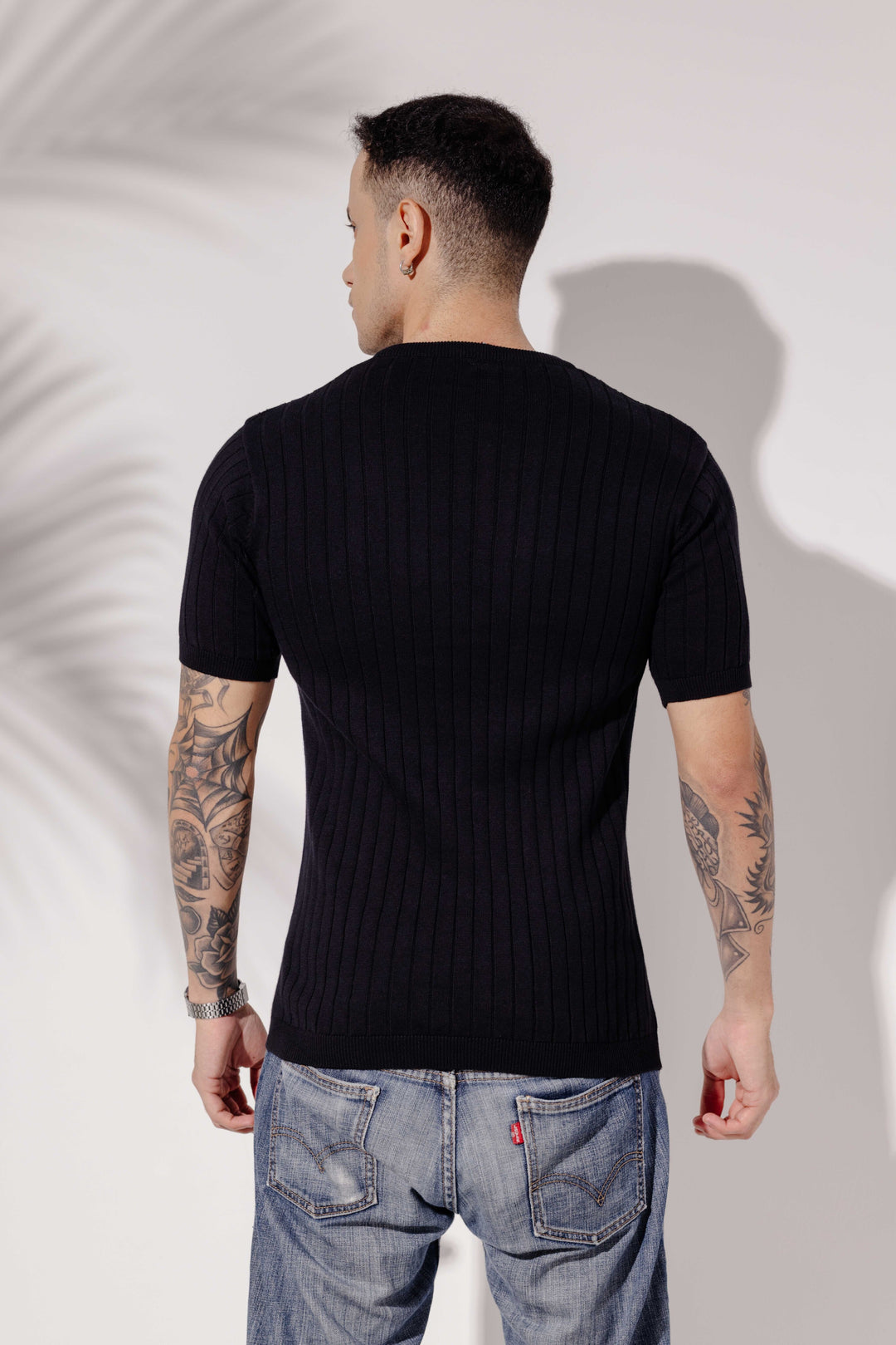 Black Premium Flat Knit Polo T-Shirt