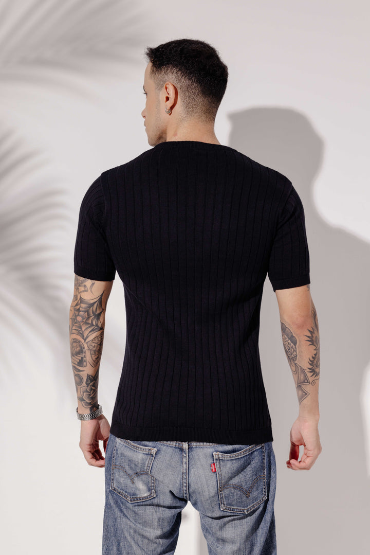 Black Premium Flat Knit Polo T-Shirt