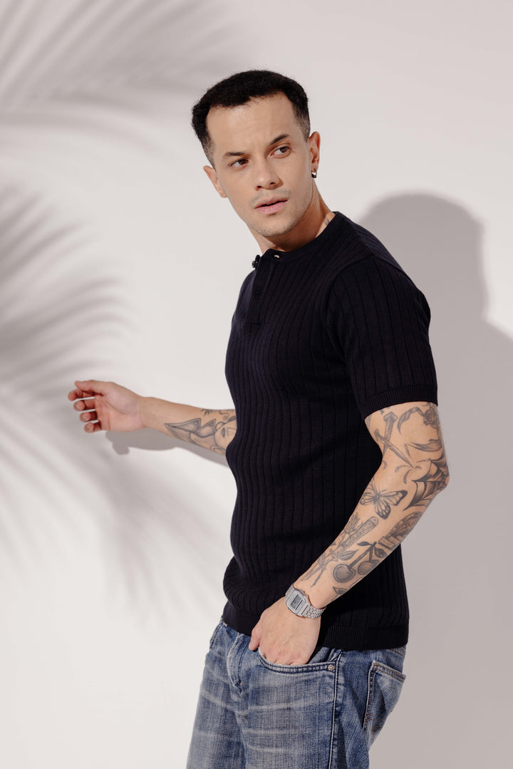 Black Premium Flat Knit Polo T-Shirt