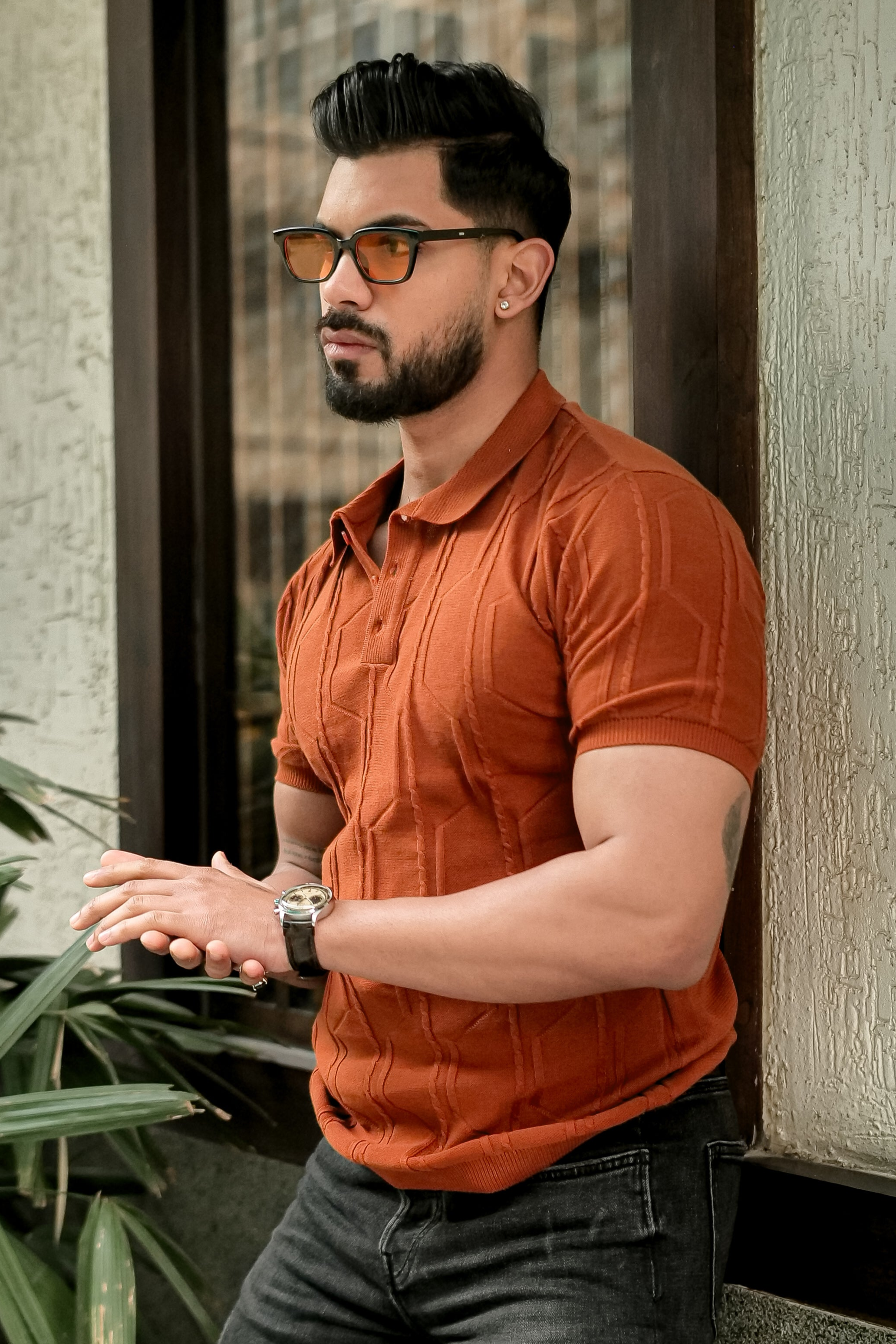 Orange Premium 3D Knit Polo T-Shirt