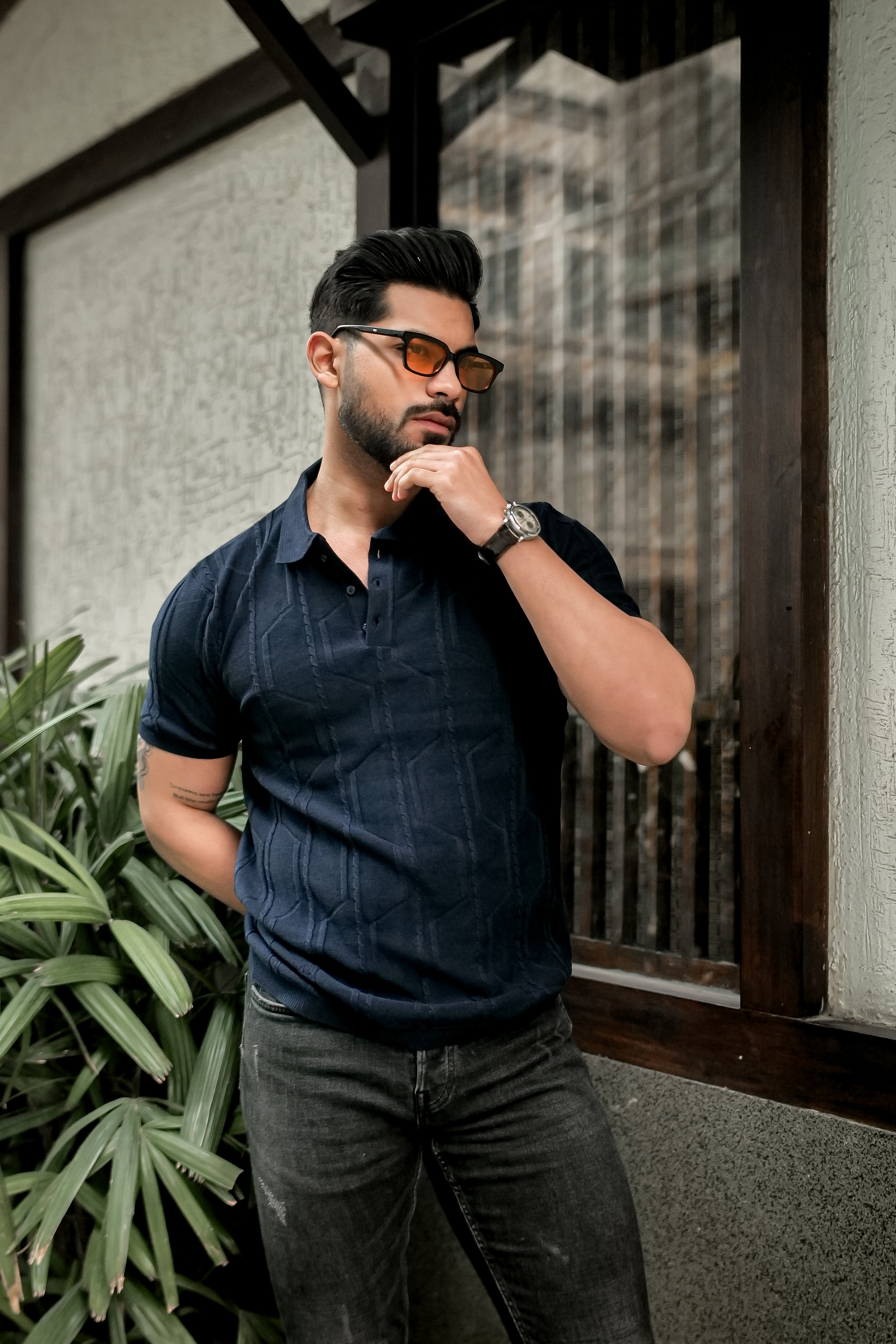 Navy Premium Flat Knit Polo T-Shirt