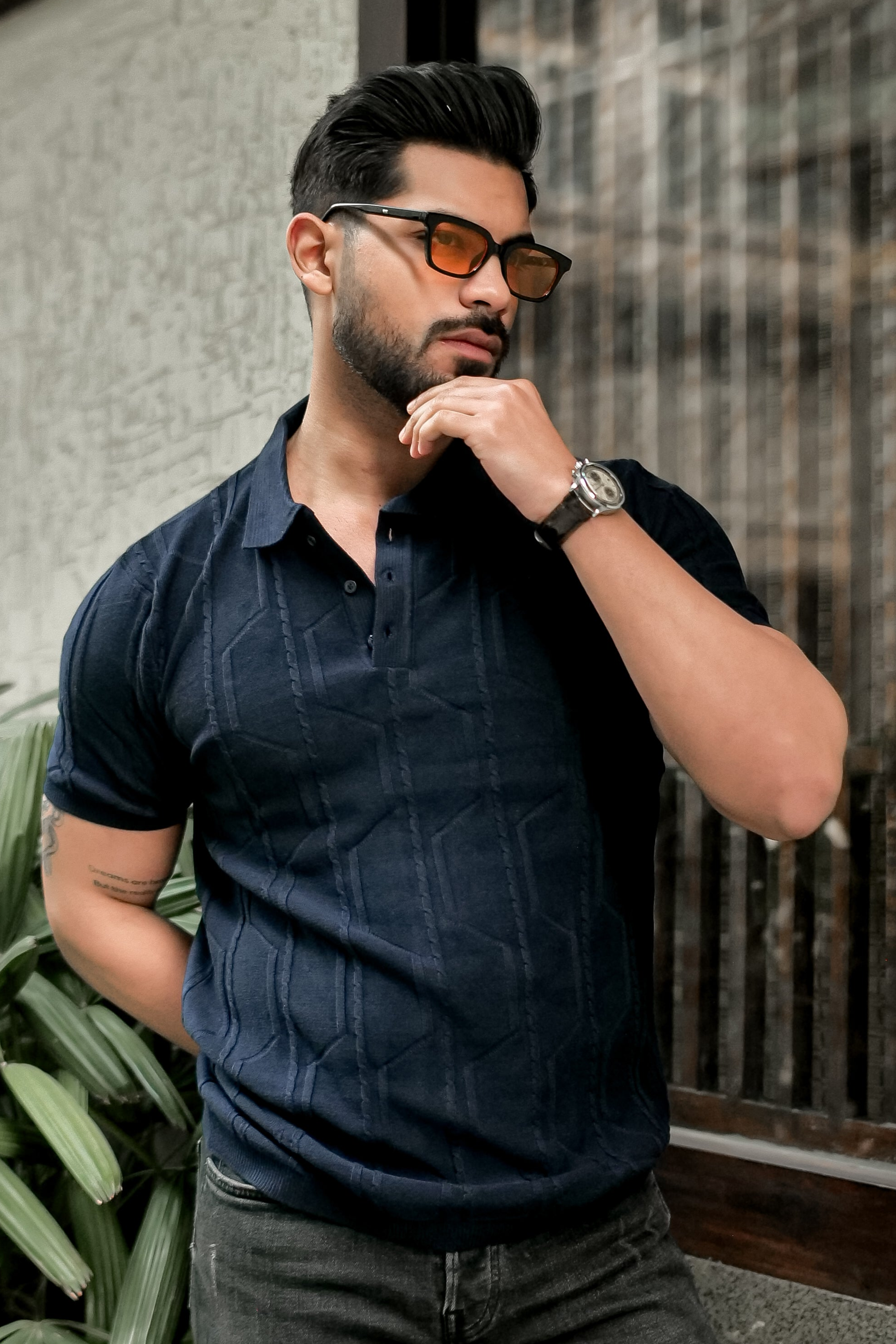 Navy Premium Flat Knit Polo T-Shirt