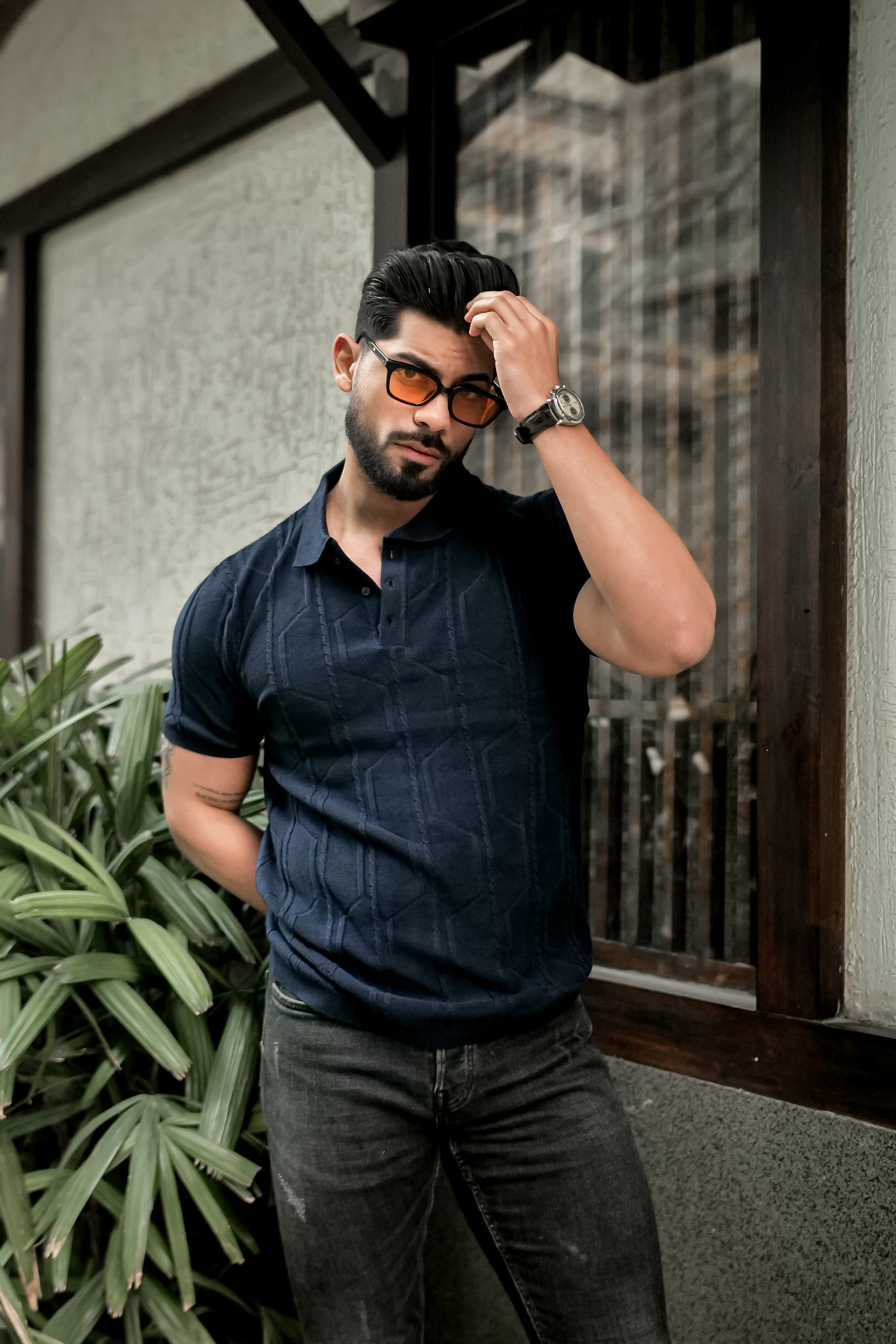 Navy Premium Flat Knit Polo T-Shirt