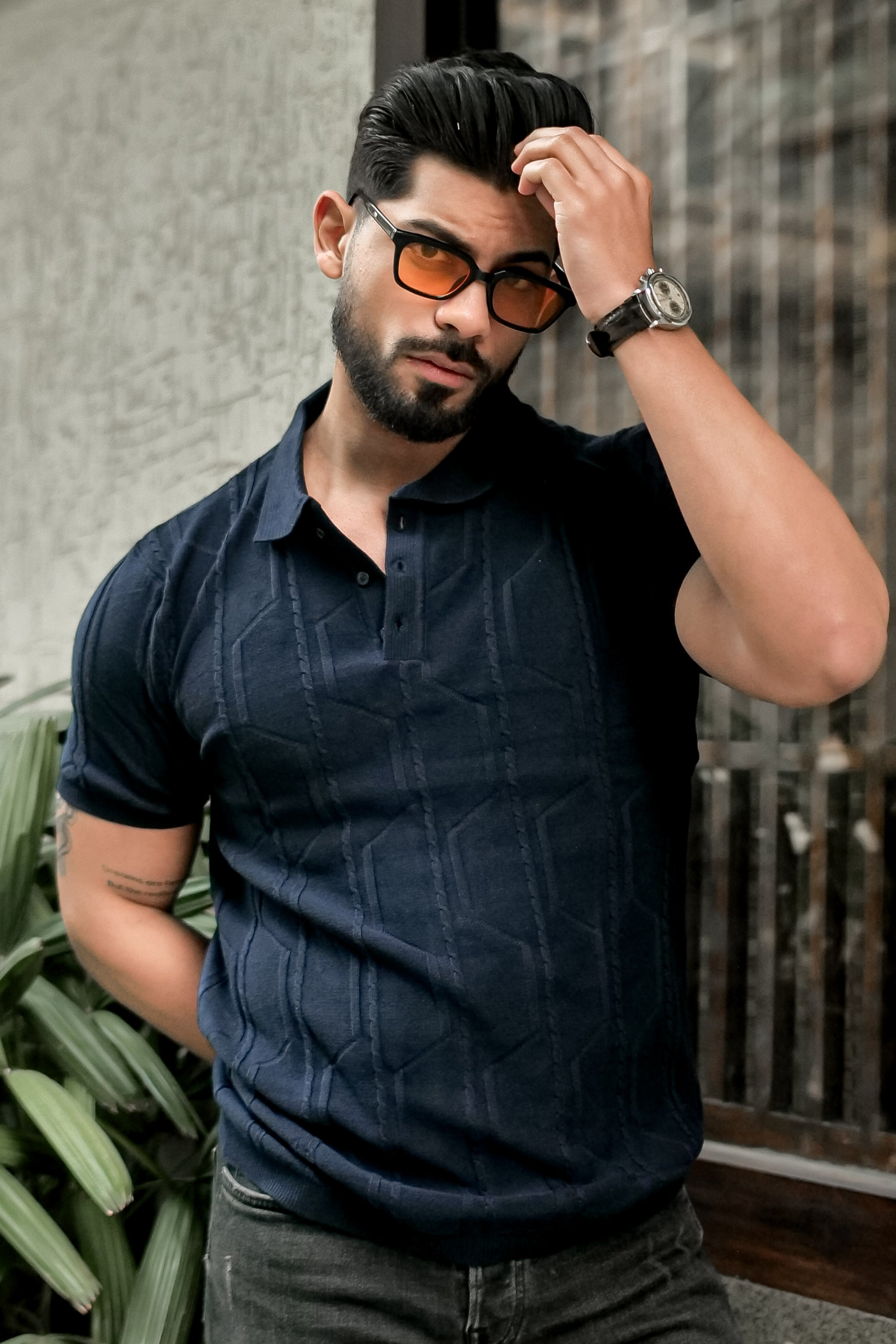 Navy Premium Flat Knit Polo T-Shirt