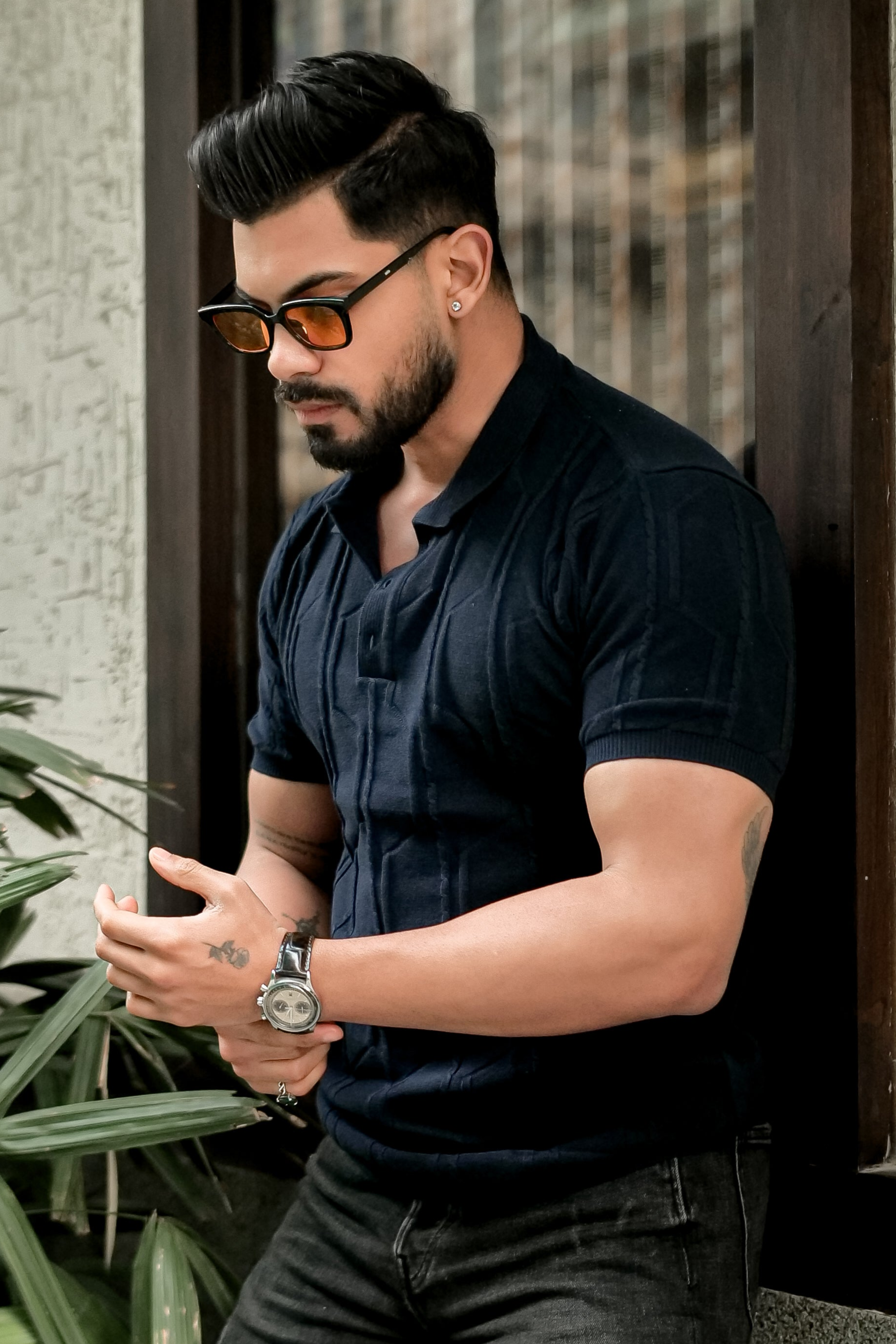 Navy Premium Flat Knit Polo T-Shirt