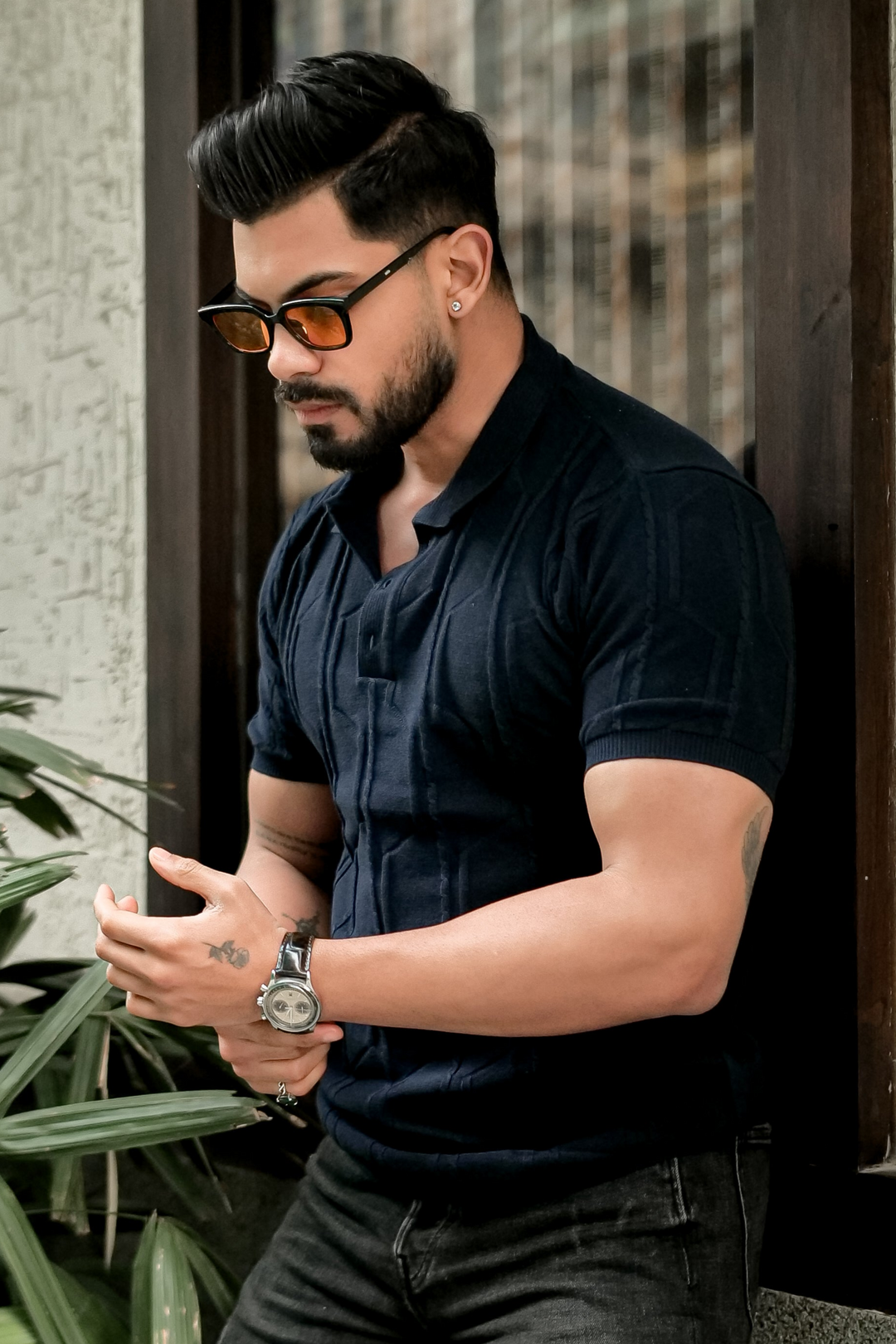 Navy Premium Flat Knit Polo T-Shirt
