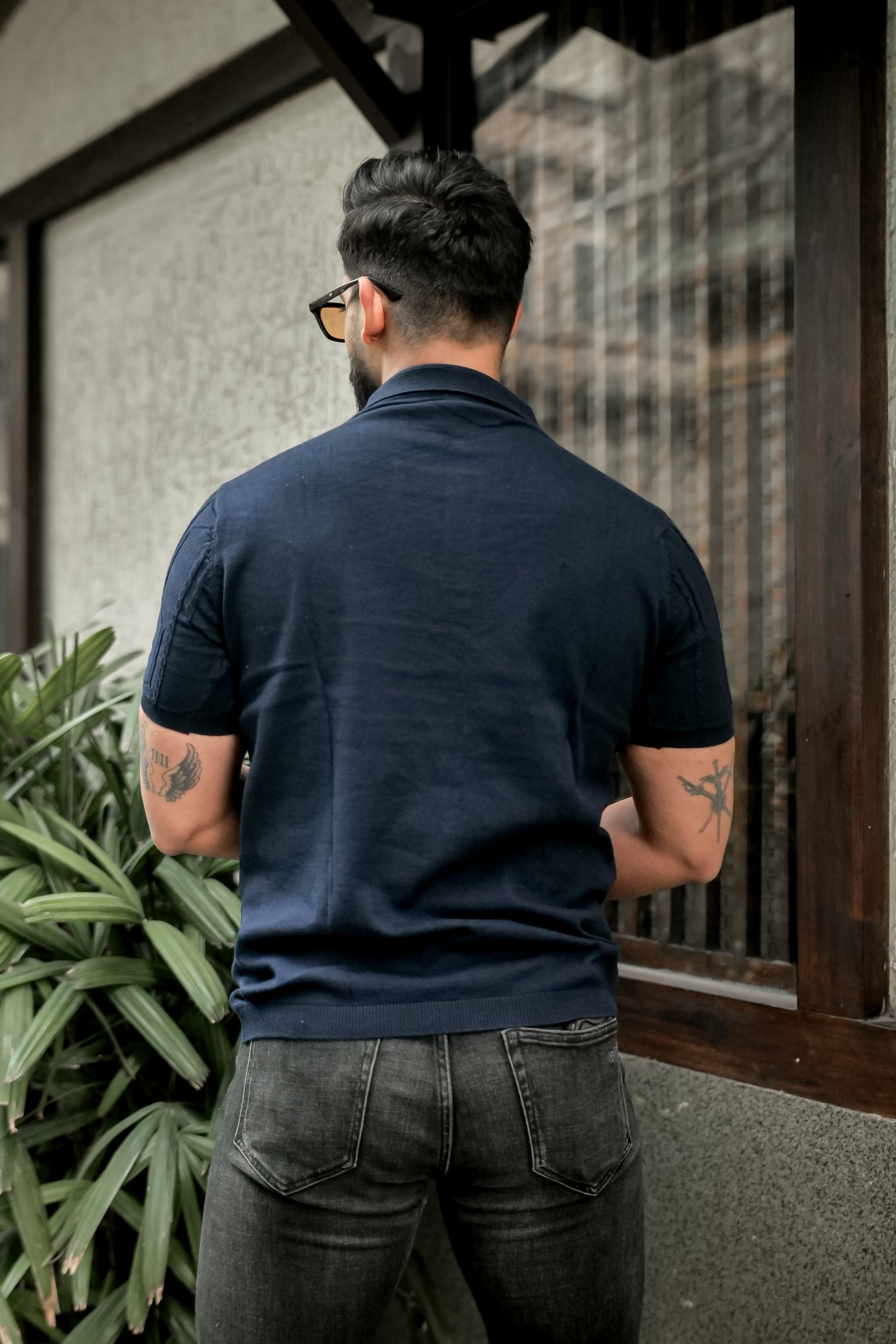 Navy Premium Flat Knit Polo T-Shirt
