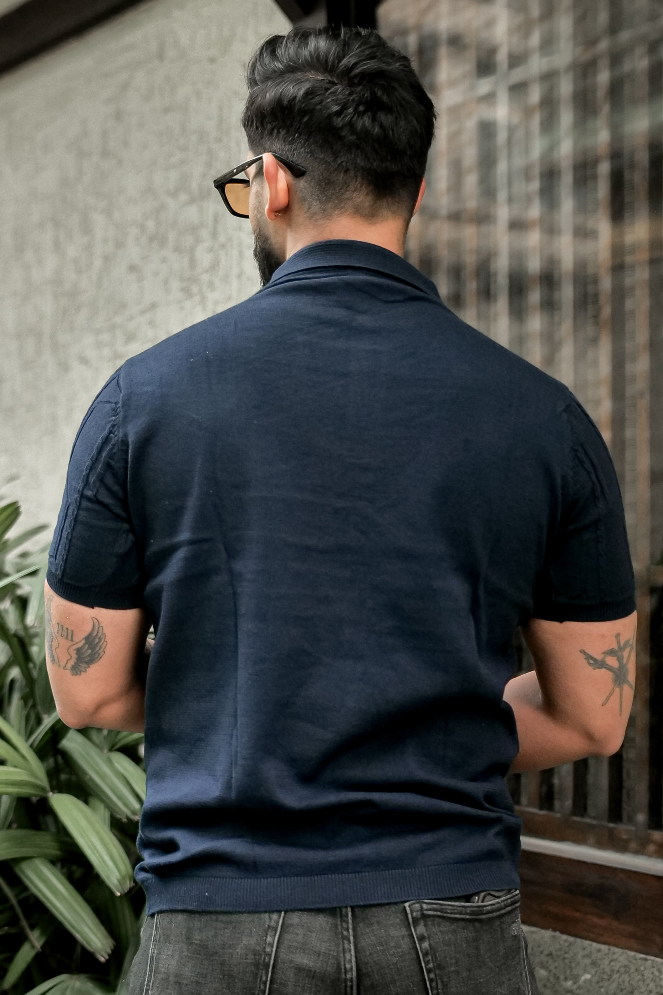 Navy Premium Flat Knit Polo T-Shirt