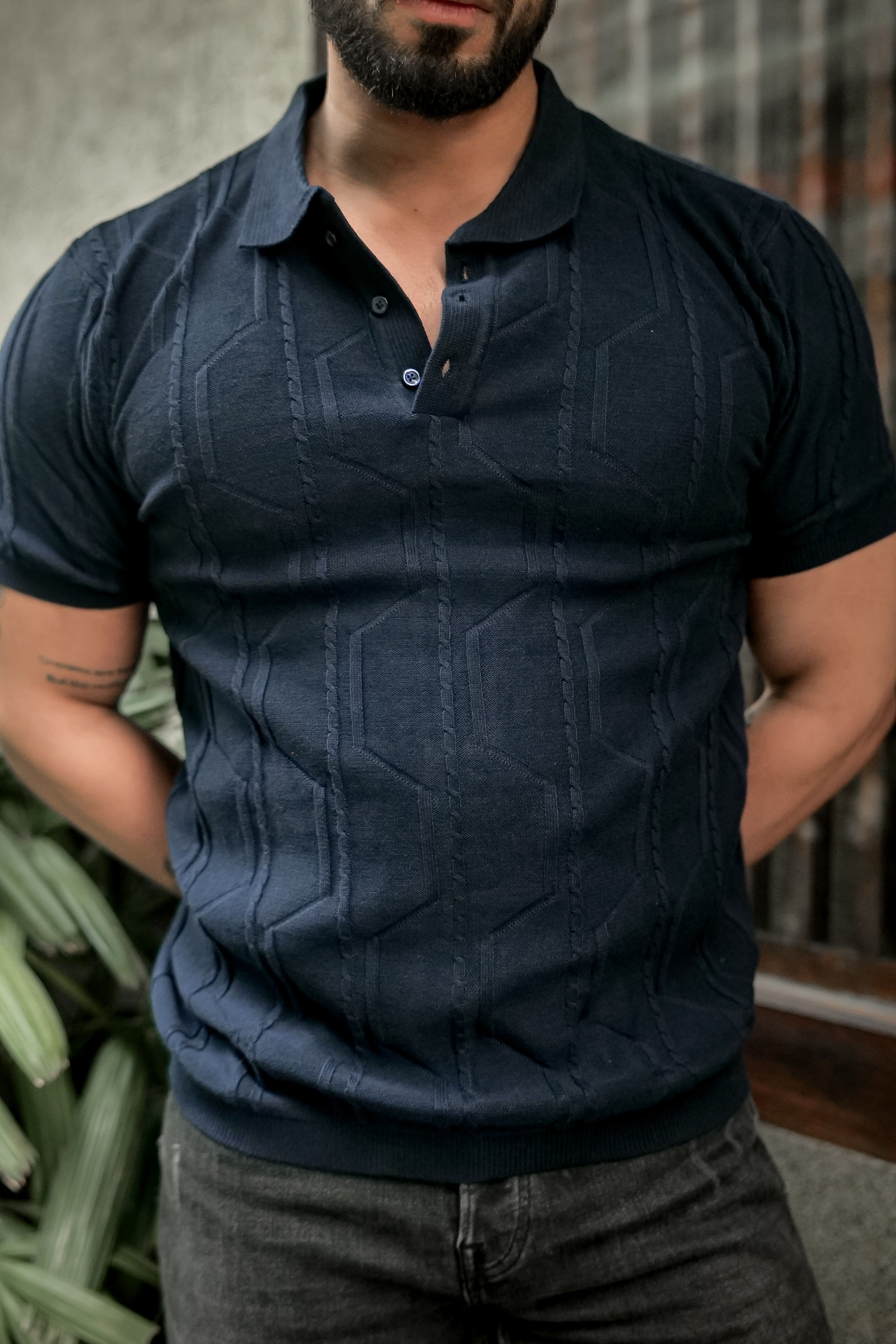 Navy Premium Flat Knit Polo T-Shirt
