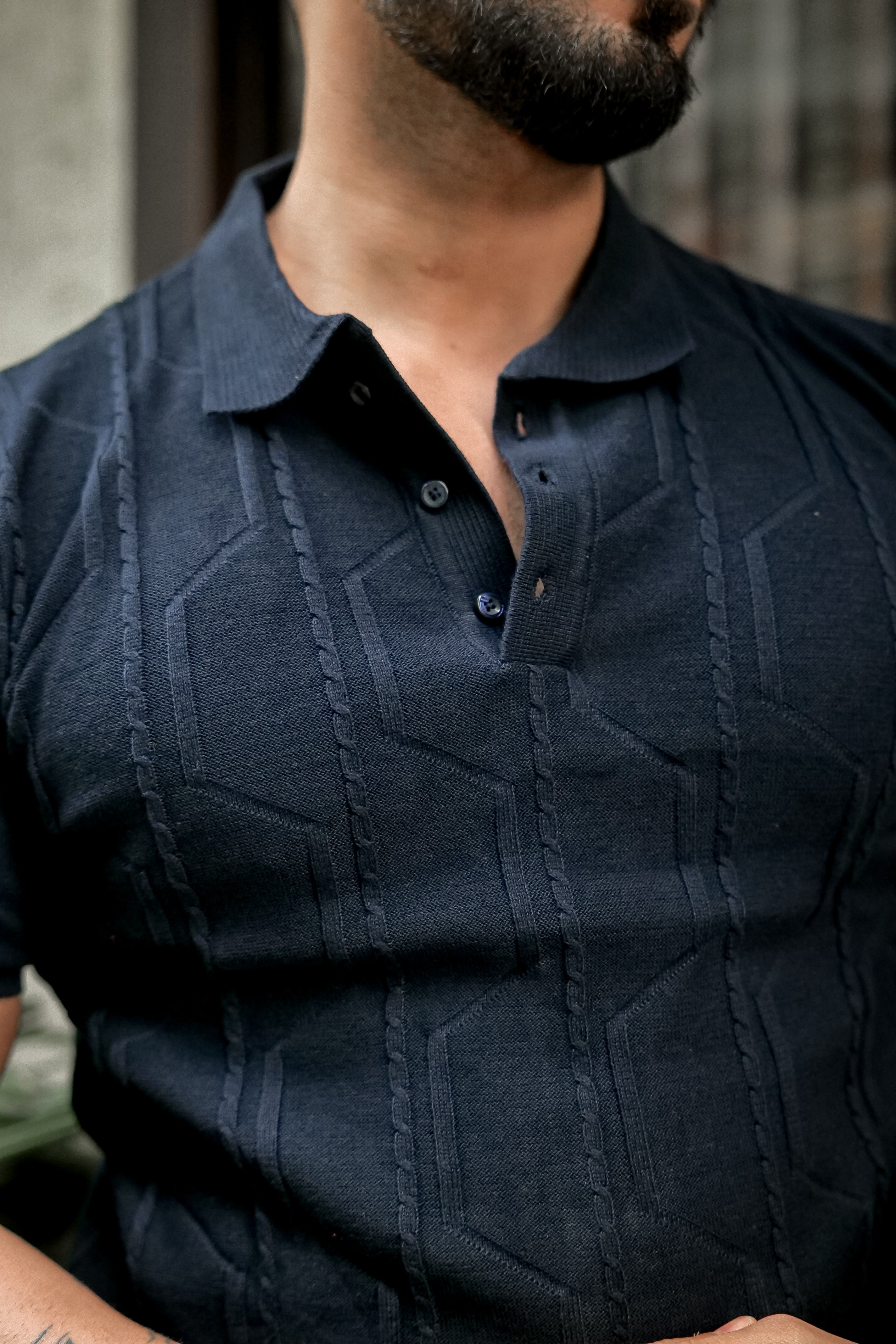 Navy Premium Flat Knit Polo T-Shirt
