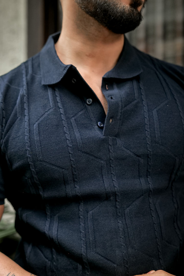Navy Premium Flat Knit Polo T-Shirt