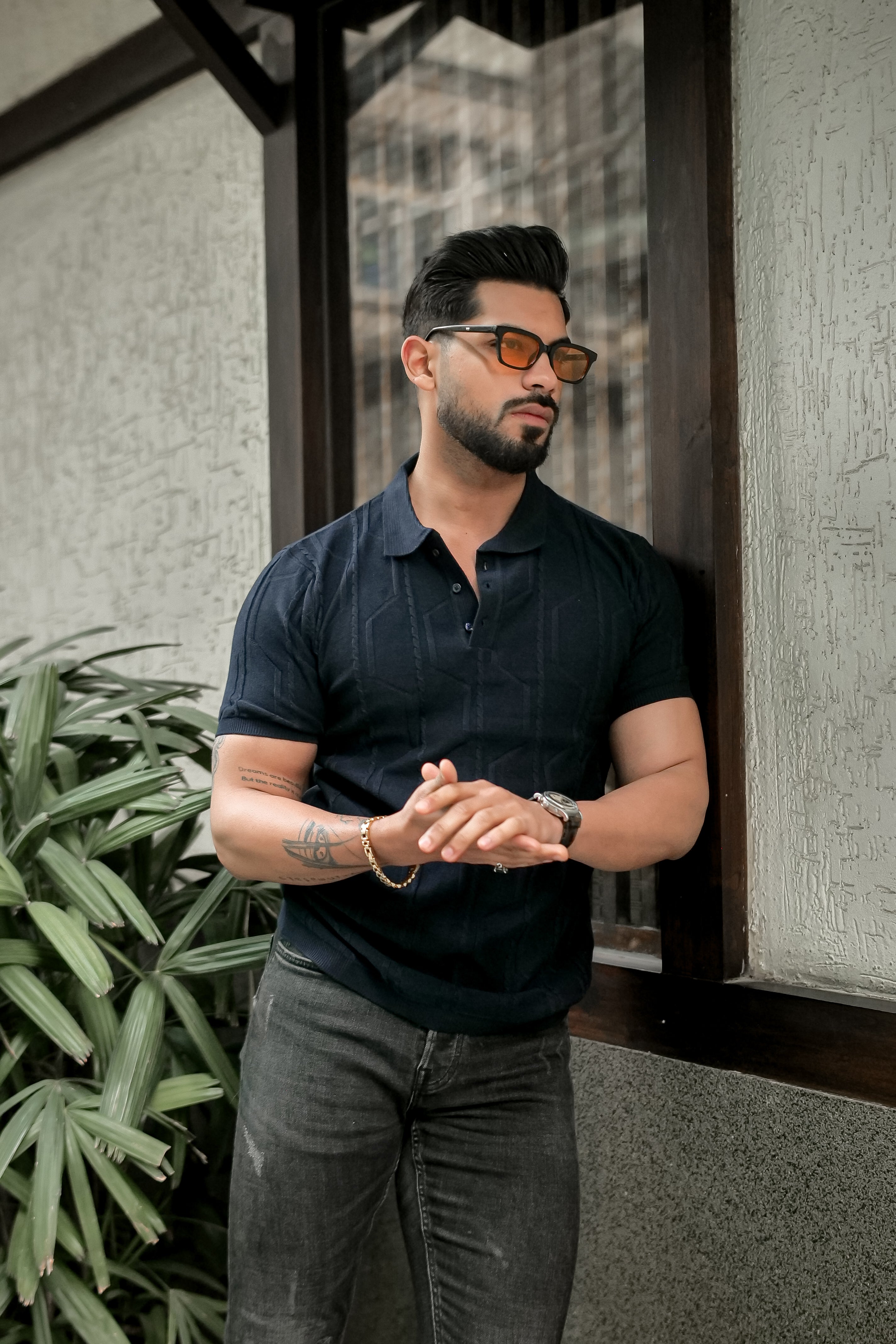 Navy Premium Flat Knit Polo T-Shirt