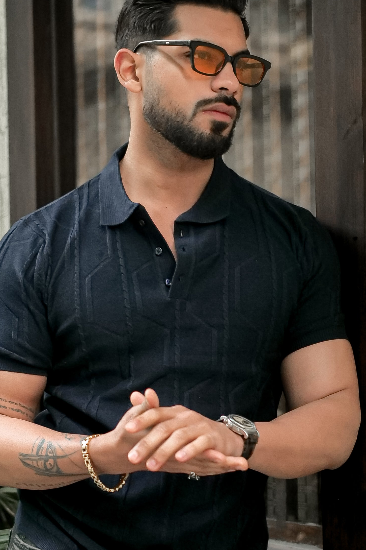 Navy Premium Flat Knit Polo T-Shirt