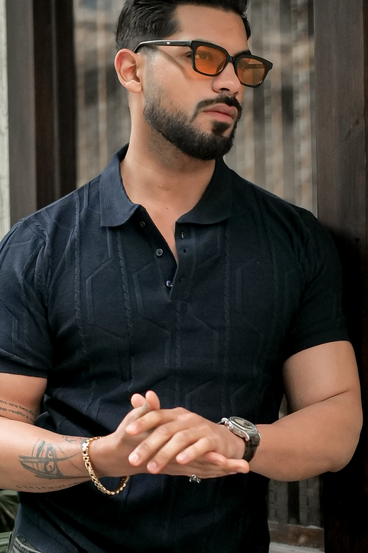 Navy Premium Flat Knit Polo T-Shirt