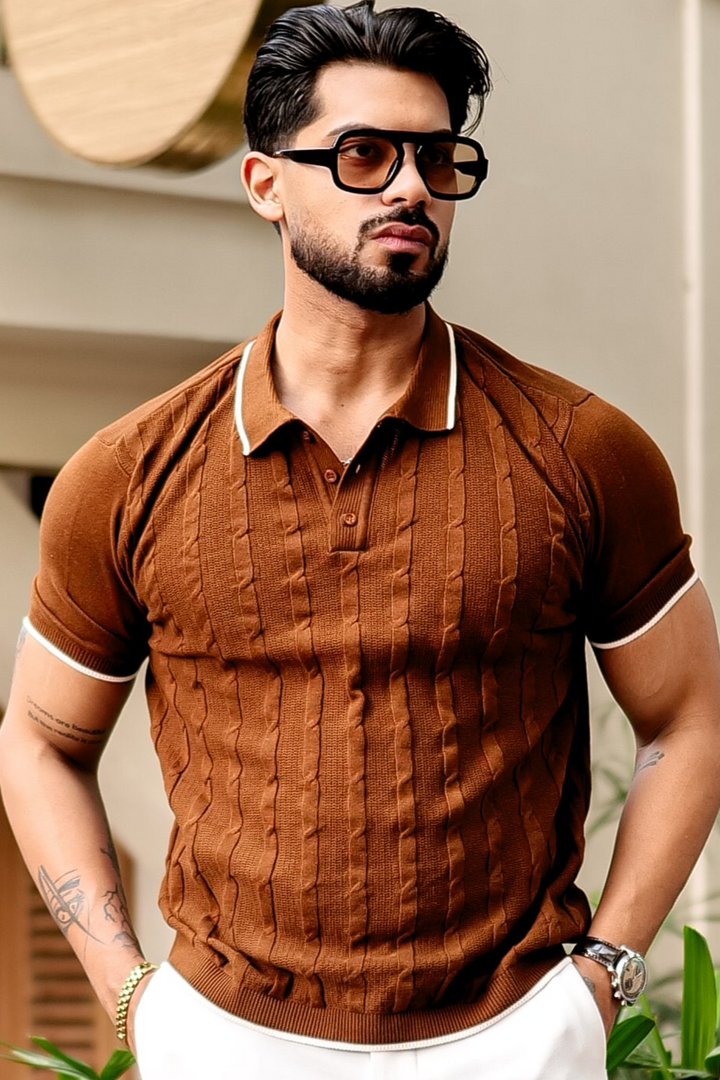 Brown Premium Flat knit Polo T-shirt