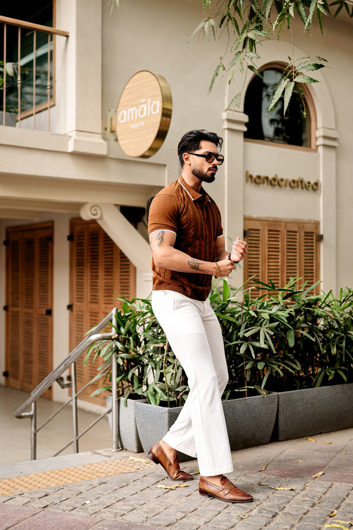 Brown Premium Flat knit Polo T-shirt