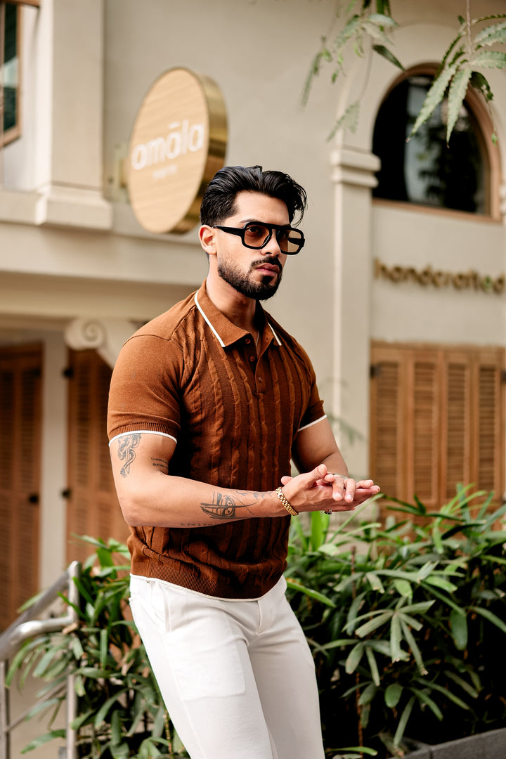 Brown Premium Flat knit Polo T-shirt