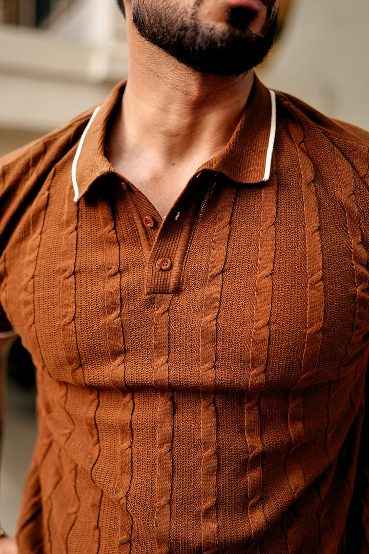Brown Premium Flat knit Polo T-shirt