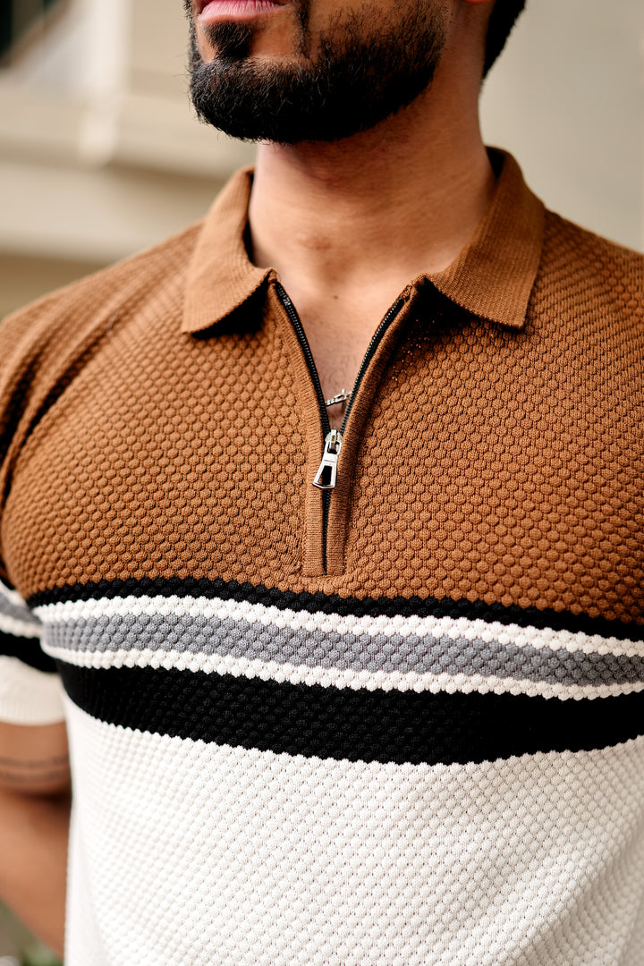 Brown Premium Flat knit Polo T-shirt
