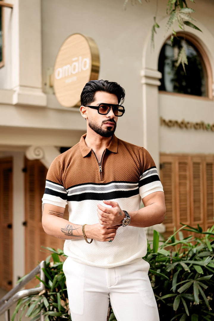 Brown Premium Flat knit Polo T-shirt