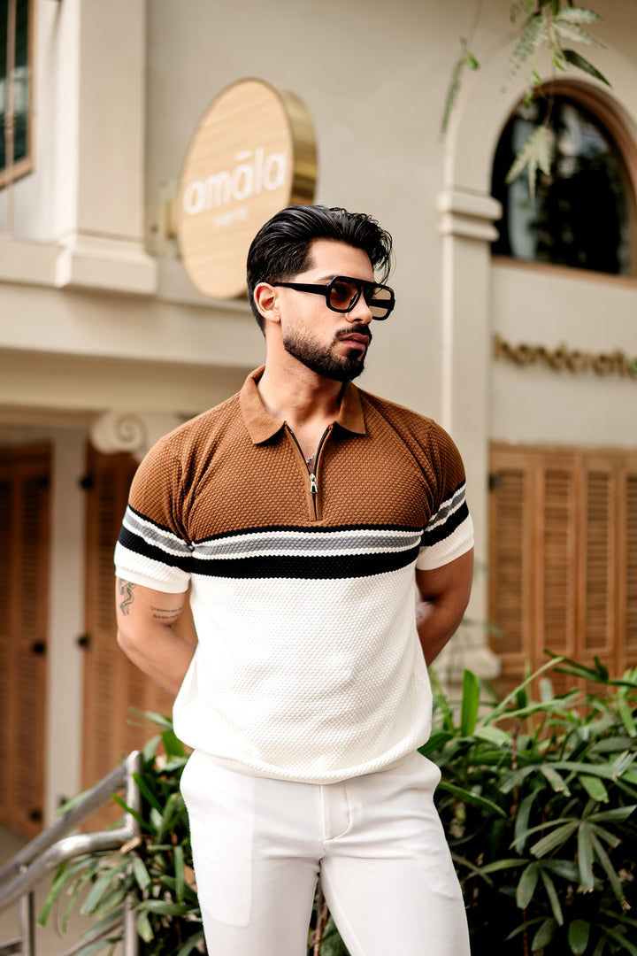 Brown Premium Flat knit Polo T-shirt