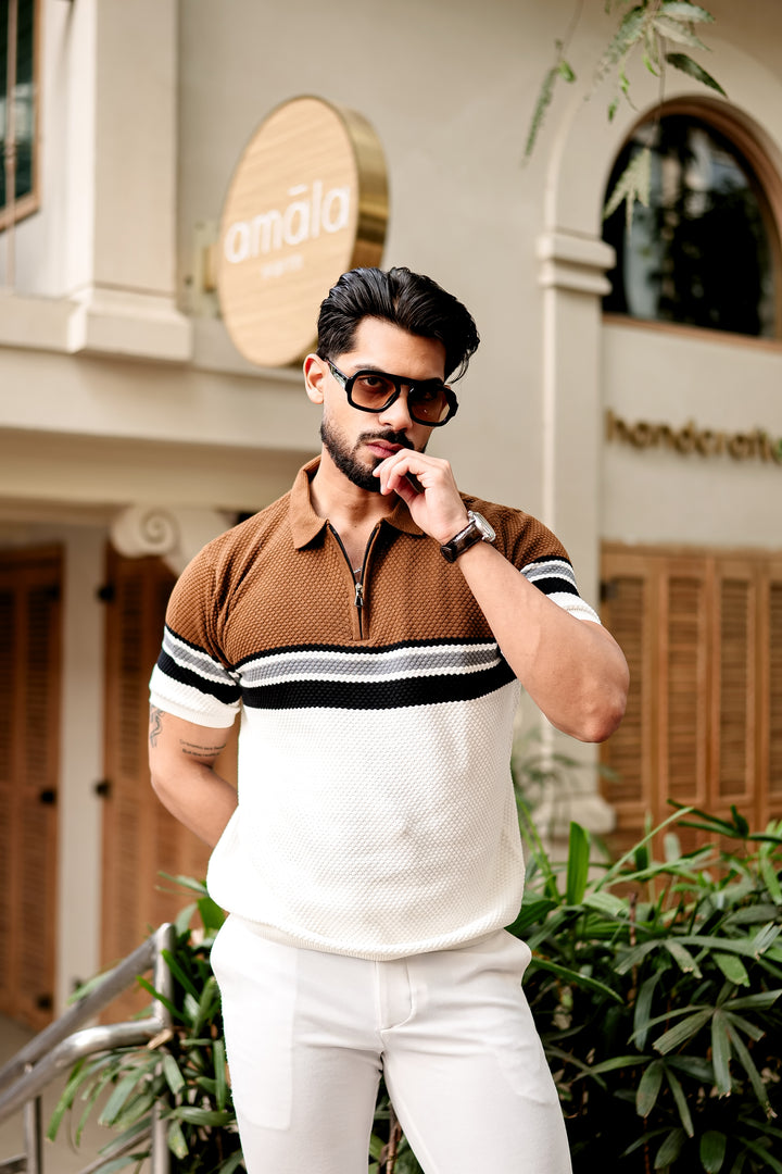 Brown Premium Flat knit Polo T-shirt
