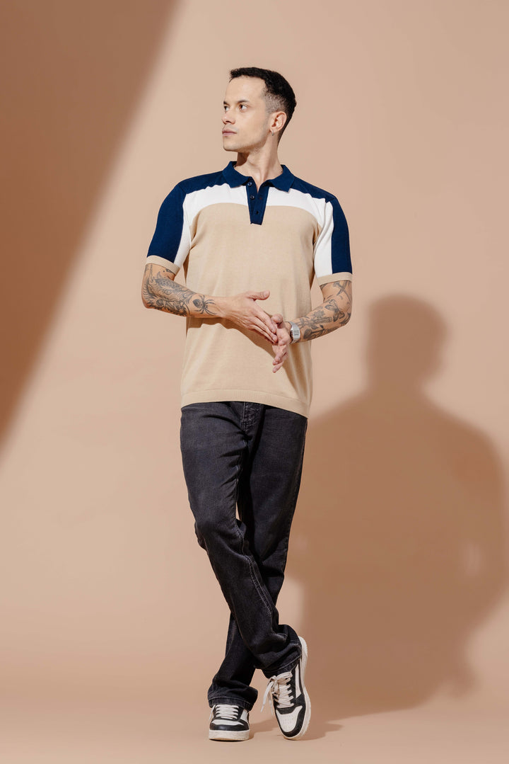 Navy Cream Premium Flat Knit Polo T-Shirt