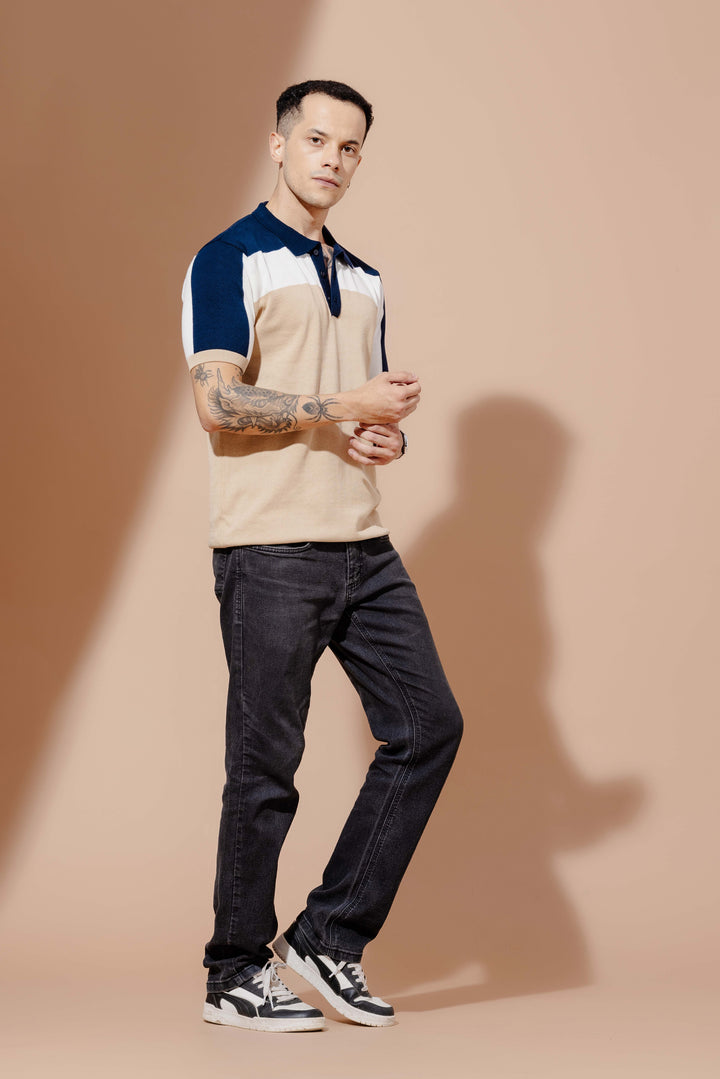 Navy Cream Premium Flat Knit Polo T-Shirt