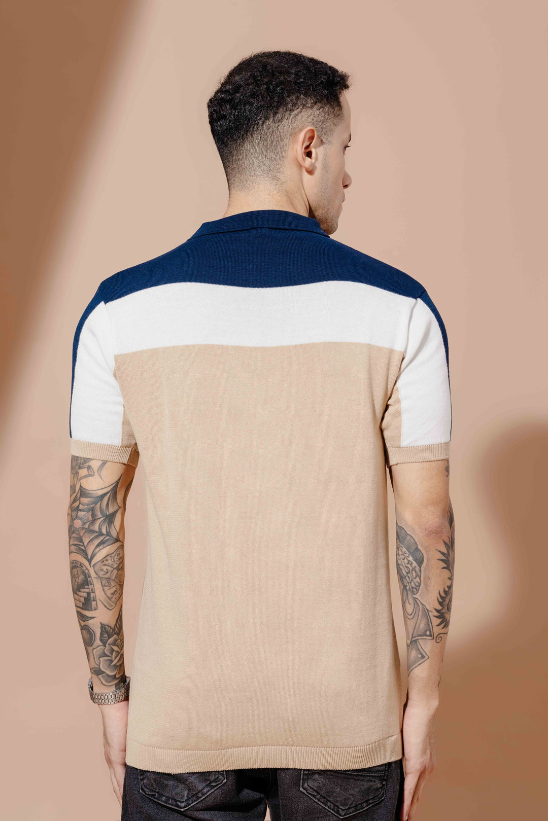 Navy Cream Premium Flat Knit Polo T-Shirt
