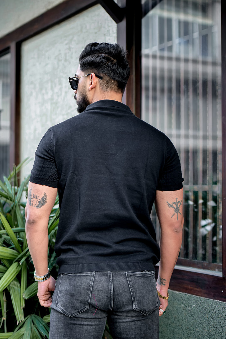 Black Premium Flat knit Polo T-shirt