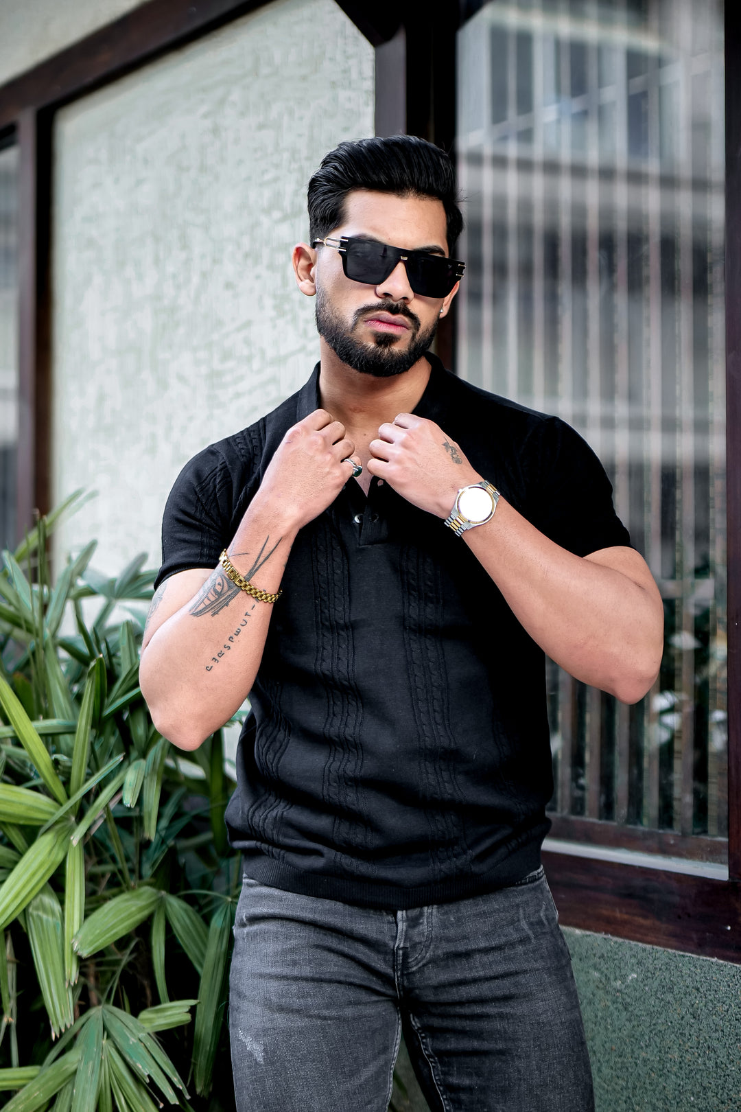 Black Premium Flat knit Polo T-shirt