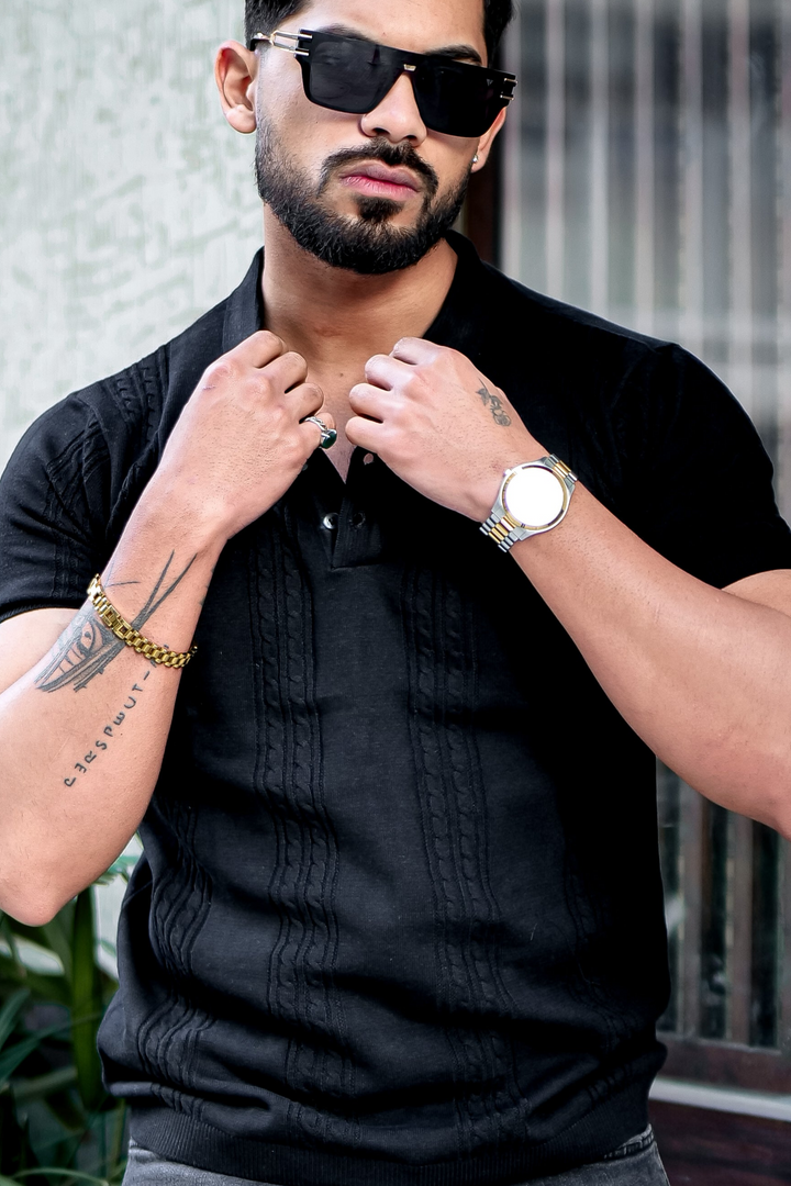 Black Premium Flat knit Polo T-shirt