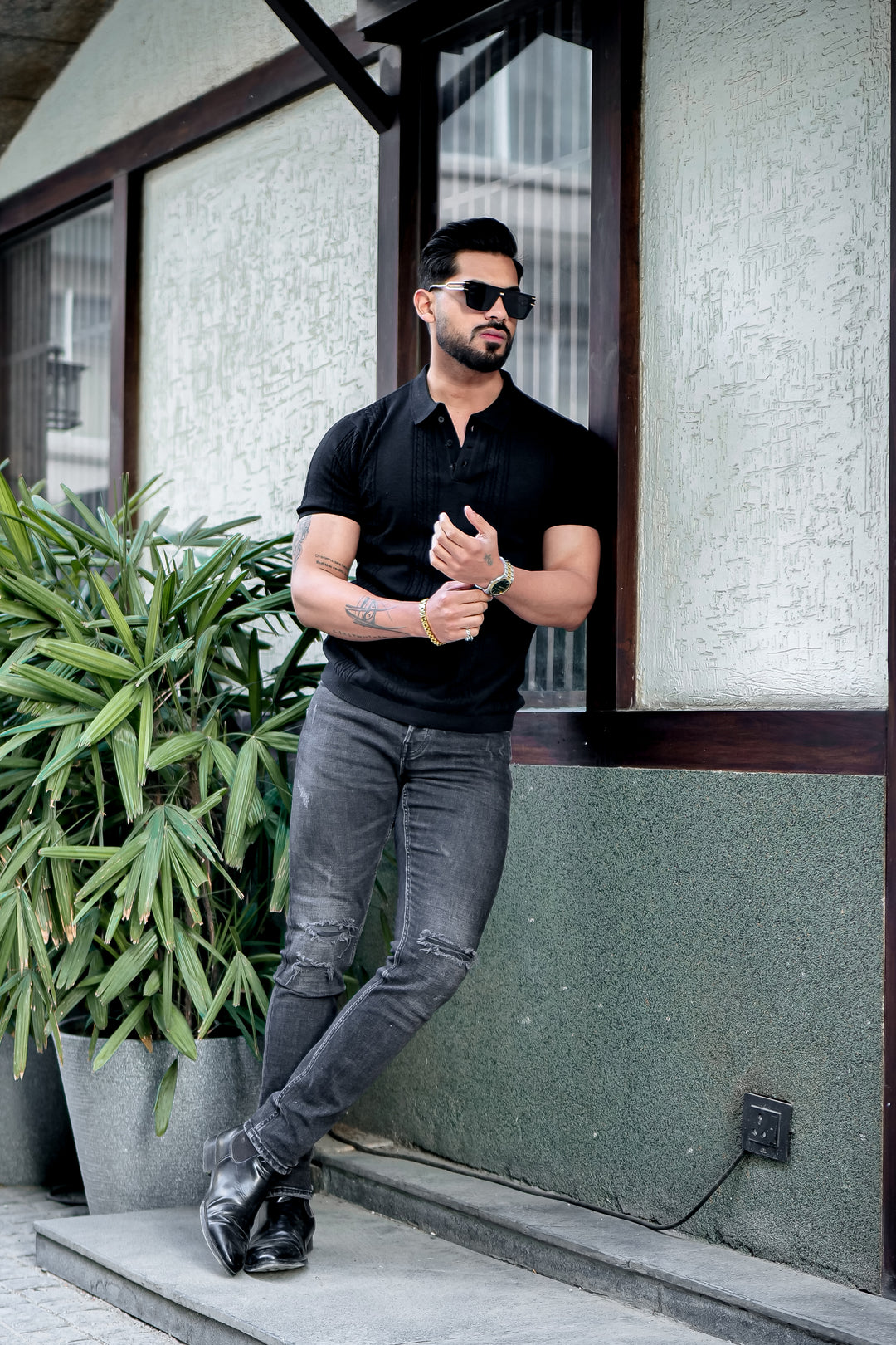 Black Premium Flat knit Polo T-shirt