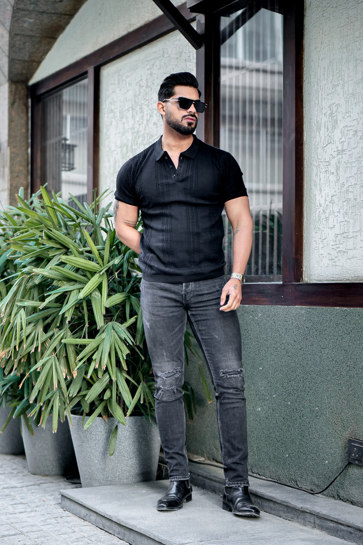Black Premium Flat knit Polo T-shirt