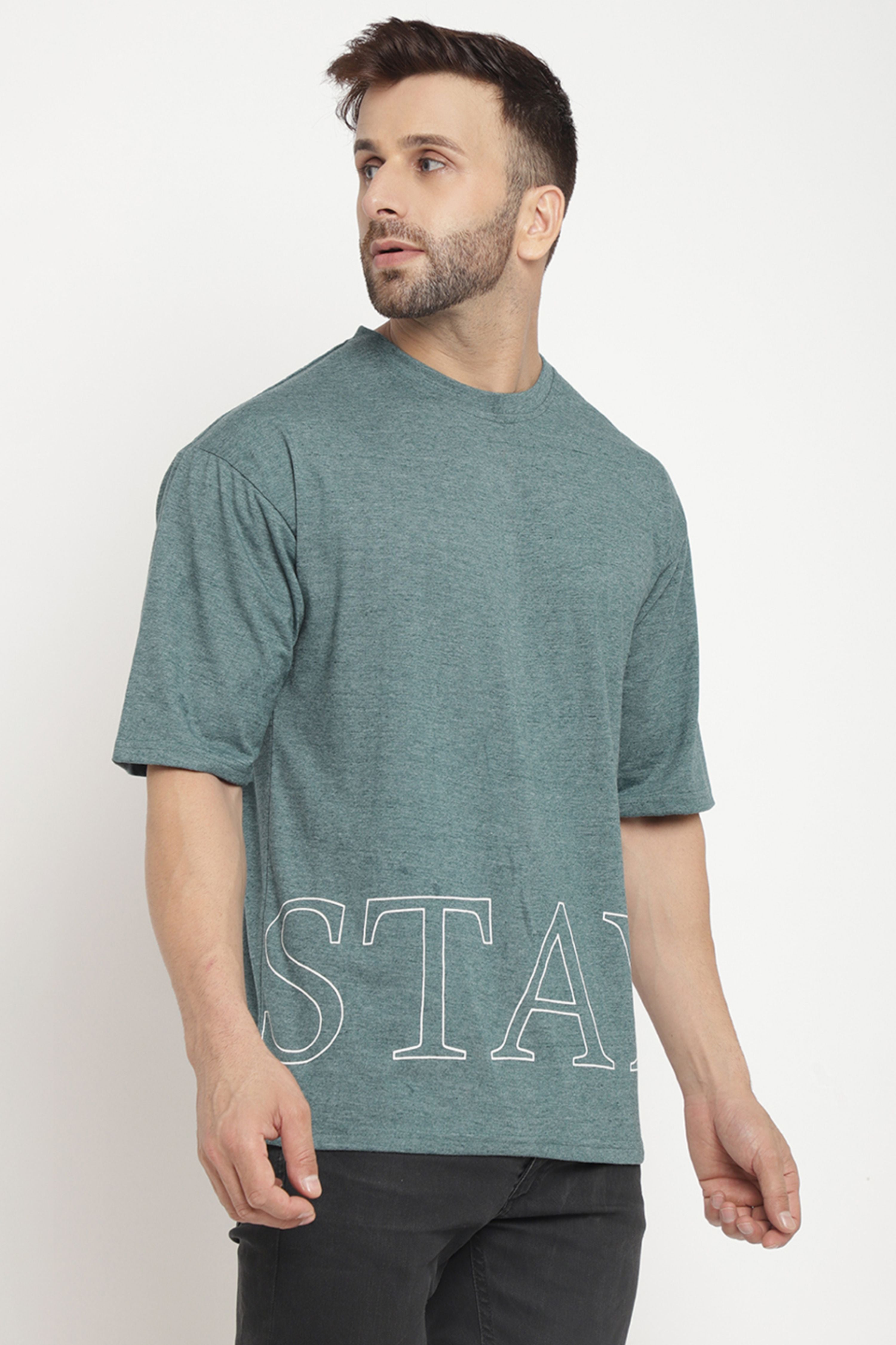 Oversized Green Melange "Stay" T-Shirt