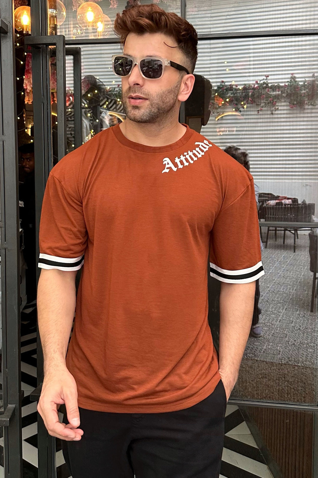 Brown Oversized "Attitude" T-Shirt