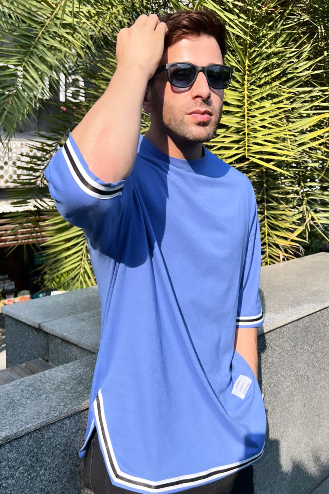 Oversized Half Sleeve Blue Solid T-Shirt