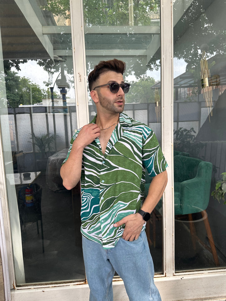 Green Printed Oversized Shirt