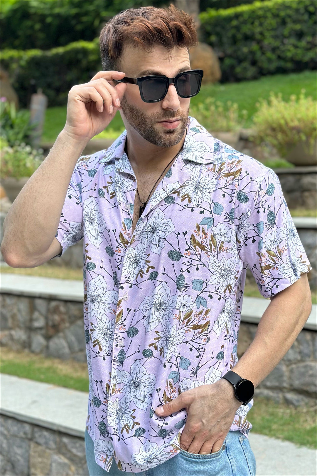 Lavender Oversized Printed Shirt